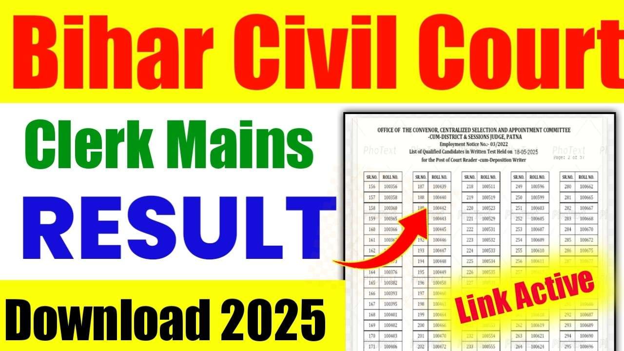 Bihar Civil Court Clerk Mains Result Download 2025