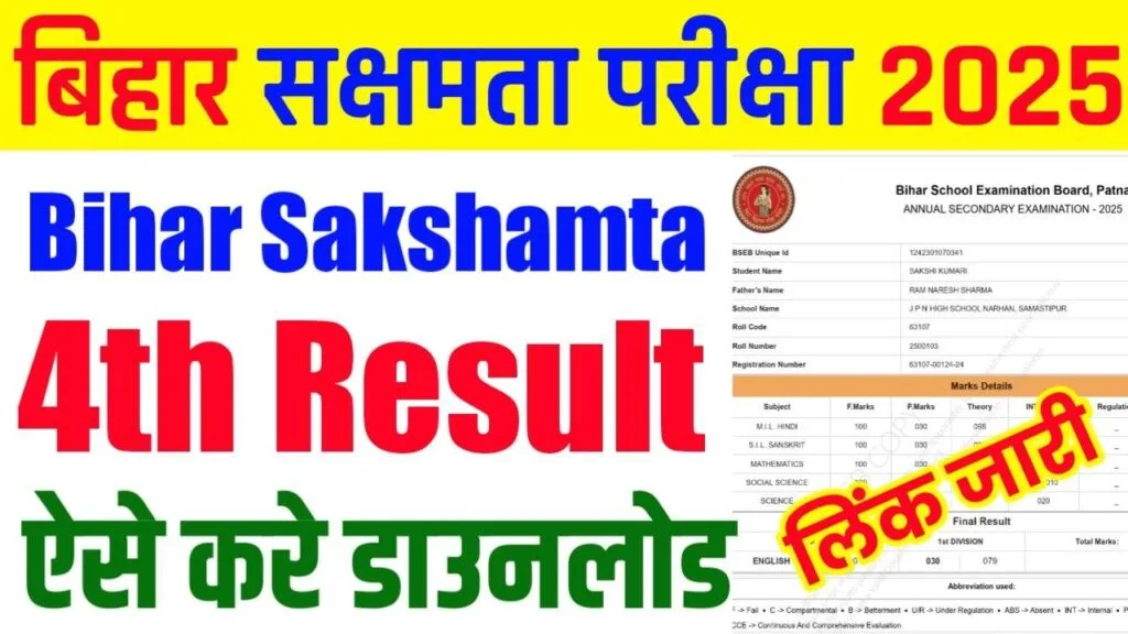 Bihar Sakshamta Pariksha 4th Result 2025