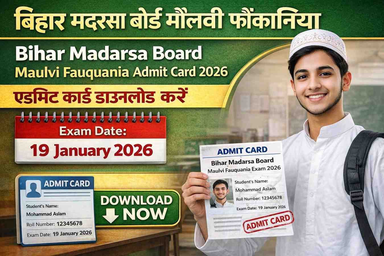 Bihar Madarsa Board Moulvi & Fauquania Admit Card 2026