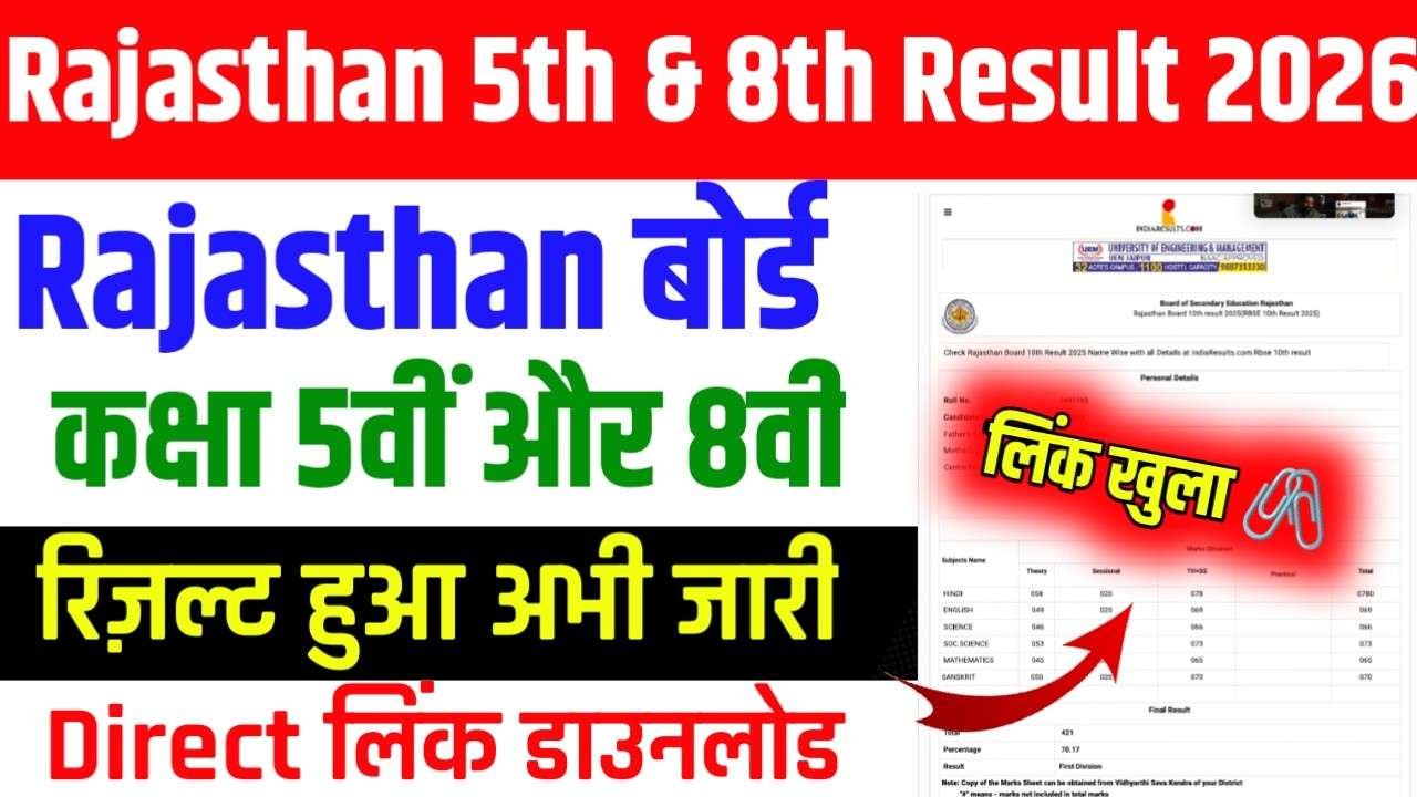 Rajasthan Board 5th 8th Result 2026