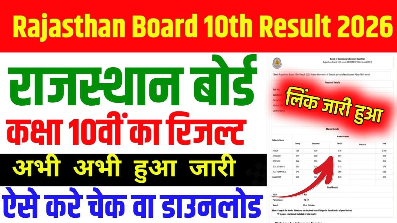 Rajasthan Board 10th Result Download 2026