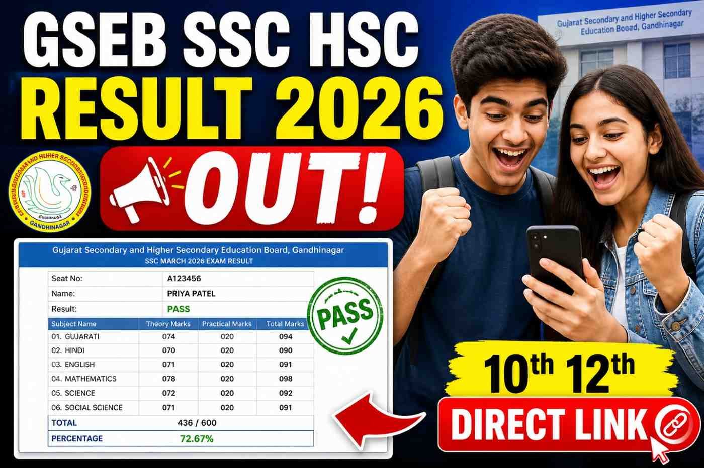 GSEB SSC HSC Result 2026 Out