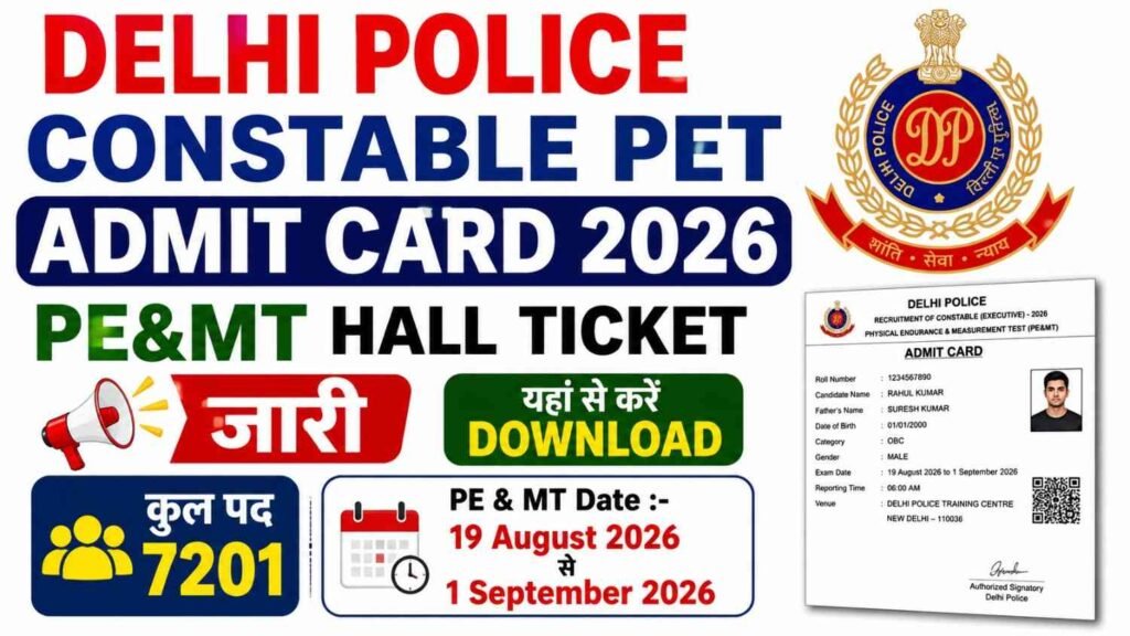 Delhi Police Constable PET Admit Card 2026