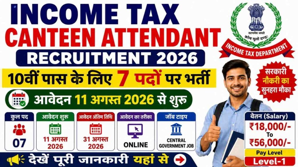 Income Tax Canteen Attendant Recruitment 2026
