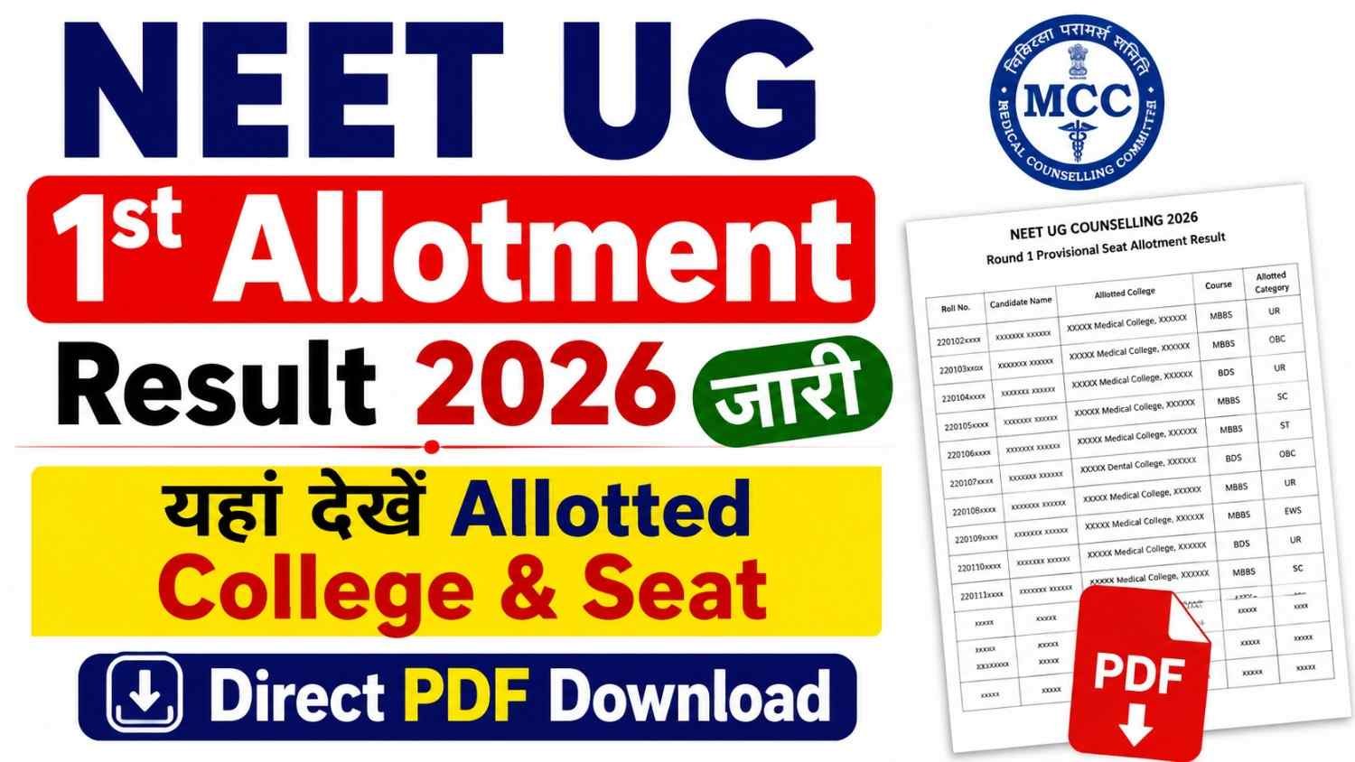 NEET UG 1st Allotment Result 2026